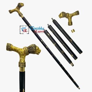 Bastón de Madera Negro Plegable con Mango de Cabeza de León Chapado en Oro de Aluminio de Alta Calidad Tanishka Export N24-7128, Arte Hecho a Mano - Product Image 2