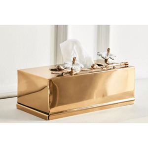 Fancy Designer H0me Decorative <b>Tissue</b> <b>Box</b> High Quality Metal <b>Tissue</b> <b>Box</b> With Flower Accents for Hotel Restaurant Accessories - Product Image 1
