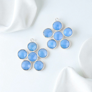 925 plata esterlina bisel redondo azul Calcedonia Multi piedra preciosa flor anillo venta al por mayor pedido a granel DIY diseño personalizable encantos - Product Image 1