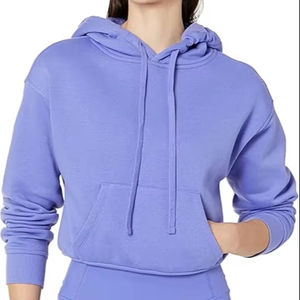 Venta al por mayor Custom1 00% algodón pesado Stringless Drop-shoulder Hoodies para mujer cordón invierno Yoga Crop Top sudaderas - Product Image 1