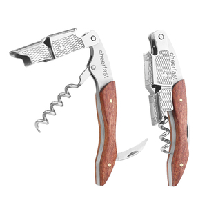 Tire-bouchon à vin multifonction 3 en 1 à double charnière en palissandre avec sac en cuir PU - Product Image 3