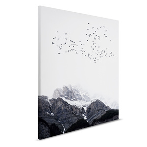 Fabriqué en Allemagne-Décoration d'intérieur Toile Image Montagnes d'hiver avec des oiseaux-Murale en blanc et noir-Civière Cadre Art - Product Image 6