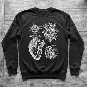 Sudadera Gótica Urbana para Hombre, Estilo Academia Oscura, Estampado de Diagrama Anatómico de Corazón de Flor, Manga Larga, 100% Algodón Transpirable - Product Image 4