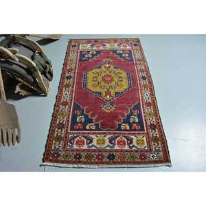 Turkish Accent Rug, 3.2x5.8 ft Vintage Rug, <b>Red</b> Floral <b>Wool</b> Rug - Product Image 1