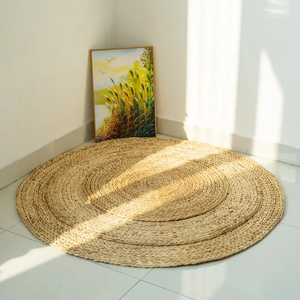 Alfombra de jacinto de agua redonda Bohemia vintage alfombra de suelo trenzado ecológica para el hogar, sala de yoga o interiores minimalistas - Product Image 6