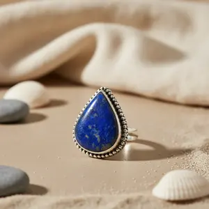 แหวนเงินแท้ 925 ชุบทองคำขาว ประดับพลอยลาพิส ลาซูลี ฝังแบบธรรมชาติ ชุบโรเดียม 18K - Product Image 2