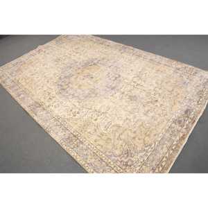 พรมตุรกี, พรมวินเทจขนาด 5.9x9 ฟุต, พรมขนสัตว์สีเบจลายอิคัต - Product Image 1
