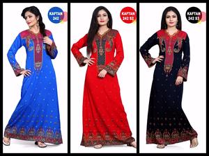 Readymade-caftán de alta calidad para mujer, tela de crepé con estampado Digital de alta definición - Product Image 3