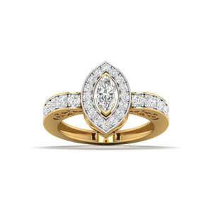 Bague sophistiquée en or jaune 18 carats avec diamant en forme de cœur et de fleurs fantaisie pour femmes, cadeau de fiançailles, de mariage, d'anniversaire, bijoux - Product Image 1