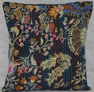 16x16 Inches Western <b>Large</b> <b>Cushion</b> Covers Pillow Case Indian Handmade Kantha White Vintage Floral Printed Woven Cotton - Product Image 6