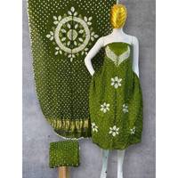 Tissu pour robe femme en soie modale, brodé floral Bandhani Sibori, coupe trapèze, formel, écologique, infroissable, avec dupatta TC
