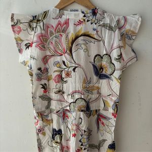 Belle robe blanche imprimée en coton à motifs floraux Robe pour tenue décontractée Robe imprimée à la main - Product Image 3