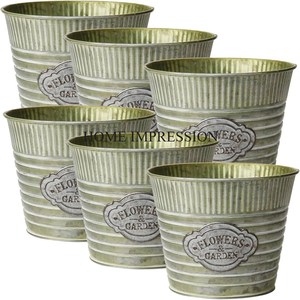 Jardinières décoratives en métal couleur argent pour la maison Jardinières rondes décoratives intérieures et extérieures avec poignée Lot de 2 pots de fleurs - Product Image 2