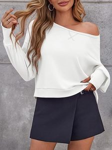 Ropa de mujer Ropa de invierno Jersey Hombro de alta calidad Fuera del regular Manga larga Sudaderas blancas Algodón Fleece Sudaderas - Product Image 4