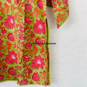 Hermoso vestido estampado floral de bloque de algodón Vestido para ropa informal Vestido estampado de bloque de mano - Product Image 4