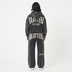 Conjunto de Sudadera Oversize Lavada Personalizada y Pantalones Anchos de Felpa para Mujer, Chándal de Algodón con Estampado Gráfico Estilo Urbano OEM ODM - Product Image 2