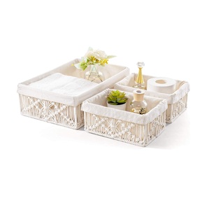 Fournitures d'usine en gros panier de rangement en macramé fait à la main décor Boho corde de coton tissé à la main panier creux avec poignée - Product Image 3