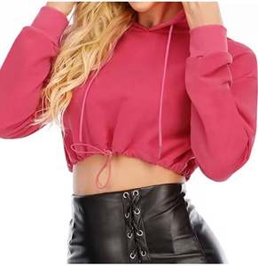 Femmes hiver chaud haut court à capuche nouveau Design Streetwear avec col à capuche dernière Collection teint uni prix de gros - Product Image 5