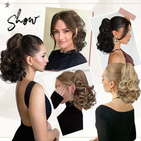 Extensions de Cheveux en Queue de Cheval à Pince Crabe Ondulées Bouclées, Postiche Synthétique Volumineuse pour Femme, Usage Quotidien