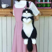 Sac à dos en peluche chat noir 3D personnalisé créatif en gros, poupée chat en fourrure, cadeau unique apaisant pour les amoureux des chats