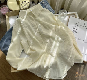 Femmes Printemps Automne Couleur Solide Chemises Revers Bouton Nouvelle Mode Simple Manches Longues Blouse Tops Loose Casual Shirt - Product Image 1