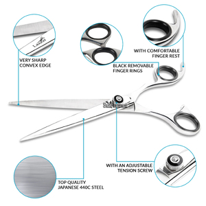 Admite un aseo rápido y sin estrés, tijeras profesionales negras rectas para el cuidado de mascotas, borde convexo afilado de 7,5" - Product Image 5