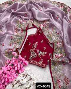 Saree de fête avec de beaux fils à broder Codding and Sequence Work Fancy Heavy Jimmi Cho Saree avec des pièces de chemisier - Product Image 2