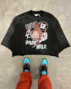 ผู้ผลิตเสื้อผ้าสตรีทแวร์ผ้าฝ้ายหนาน้ำหนักมากสำหรับผู้ชายตามสั่ง |   เสื้อครอปทรงบ็อกซี่พิมพ์ลายการ์ตูนแบบดรอปชอลเดอร์เป็นมิตรกับสิ่งแวดล้อม - Product Image 2