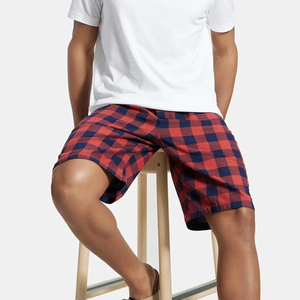 Shorts Bermuda à carreaux pour homme, rouge marine, en coton, décontractés, taille élastique - Product Image 5