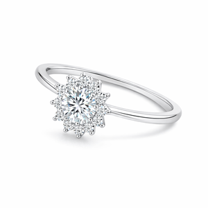 Anillo de Halo con Zirconia en Forma de Flor Romántica para Mujer, Chapado en Rodio, Plata de Ley 925, Regalo para Fiesta, Compromiso o Boda, Venta al Por Mayor - Product Image 3