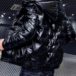 Chaqueta acolchada rellena de algodón de lona frontal corta de invierno más cálida y ligera brillante a la moda para exteriores gruesa negra para hombres - Product Image 3
