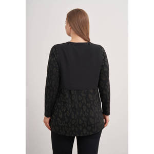 Chemise en tricot à imprimé léopard - Haut d'hiver décontracté à manches courtes - Khaki - Product Image 6