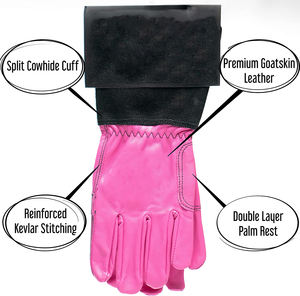 ถุงมือเชื่อมหนังวัวสีชมพูแบบกำหนดเอง แขนยาว ผลิตตามแบบ OEM ดีไซน์เรียบง่าย - Product Image 3