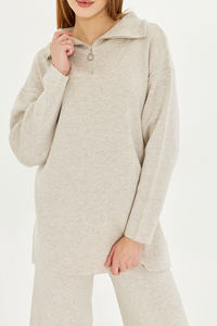 Ensemble de tricot uni à fermeture éclair deux pièces vêtements de sport surdimensionnés tenue quotidienne ensemble de survêtement à manches longues ensemble de tricot double élégant - Product Image 3