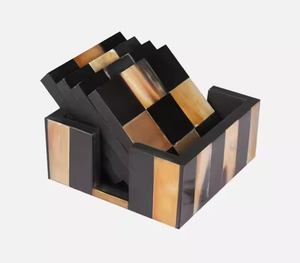 Sous-verres en pierre à carreaux en corne et bois faits à la main - Product Image 2