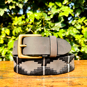 Custom Length Grey Black Vintage Style <b>Polo</b> Belt Genuine Leather Shining Thread 100% Solid Brass for Buckle Genuine Leather Belt - Product Image 2