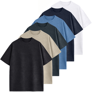 T-shirts pour hommes écologiques, unis, épais, en maille micro-gaufrée, coupe oversize à épaules tombantes, coupe ample, en polyester/coton, tendance - Product Image 1