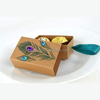 Boîte à dragées plume de paon, dossiers gaufrés, papier kraft vintage biodégradable, cadeau sur le thème du voyage, fête, mariage, anniversaire