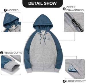 Sweat à capuche zippé en polaire noir, décontracté, respirant, pour homme, 100% coton, avec broderie, service OEM personnalisé - Product Image 3