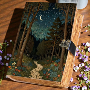 Grimoire en cuir Lune et Étoile, Journal Gothique, Couverture Imprimée, 400 Pages, Livre de Sortilèges avec Papier à Bords Frangés - Product Image 2