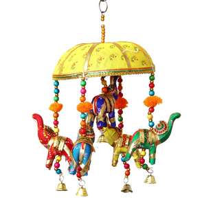 Multicolor Handcrafted Decorative Five <b>Elephant</b> Wall, Door, Window Hanging Bells Wind Chimes Showpiece for Home <b>Decor</b>, Wall Deco - Product Image 2