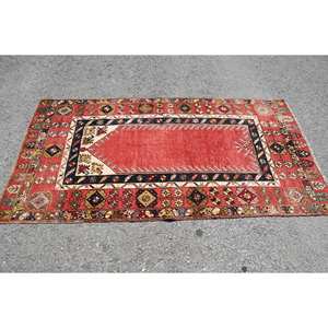 Tapis turc vintage traditionnel rouge Patchwork Design grande surface rectangle laine 3,8X6,7 pieds 10mm Latex pour tapis de chambre de couloir - Product Image 3