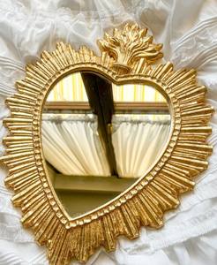 Espejo con marco florentino Sagrado Corazón de Jesús, madera dorada, barroco, rococó, relieve, estilo shabby chic, vintage, para pared - Product Image 3