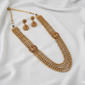 Collar Largo Étnico de 5 Capas con Cuentas y Acabado Dorado Antiguo, Perfecto para Bodas, Fiestas, Festivales y Vestimenta Tradicional - Product Image 1