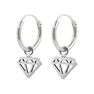 Plata 1,2mm X 12mm Diamante Pendientes de aro fino Anillo - Product Image 1