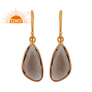 Boucles d'oreilles en quartz fumé naturel, plaquées or 18 carats, bijoux de créateur, boucles d'oreilles à crochet en argent 925, collection classique en gros - Product Image 4