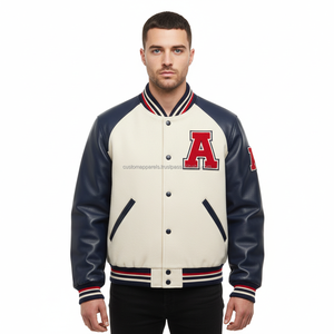 Custom <b>Varsity</b> <b>Jacket</b> Men Premium Wool with Cowhide Leather Sleeves Wholesale Letterman <b>Jacket</b> - Product Image 1