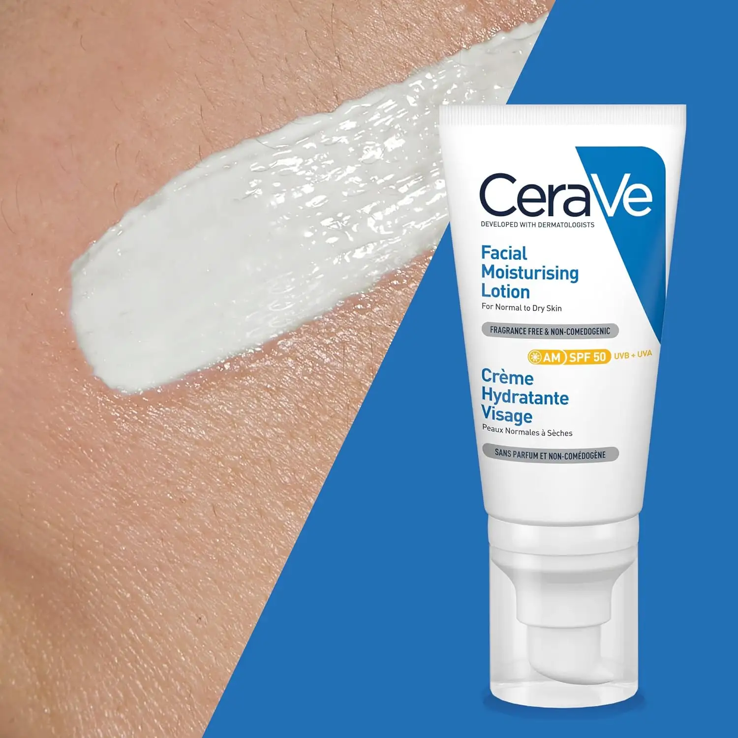 CeraVe AM Loción Facial Hidratante SPF50 con Ceramidas y Vitamina E para Piel Normal a Seca 52ml