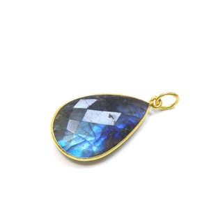 Pendentif cabochon à facettes en labradorite bleu de feu naturel plaqué or rose 14 carats bijoux en laiton pour anniversaire de fête de mariage - Product Image 5