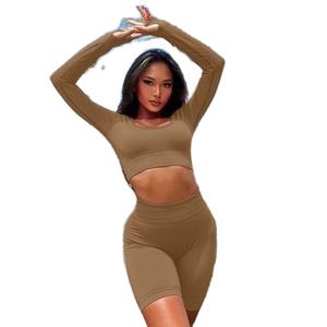 Custom Women's Solid Front Logo Sportswear Yoga <b>Leggings</b> 2 Piece Set Drawstring Closure Full Length - Product Image 4